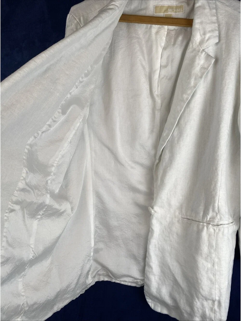 Michael Kors Linen Blazer White Women's Size 12 One Button Preppy 3/4 Sleeve